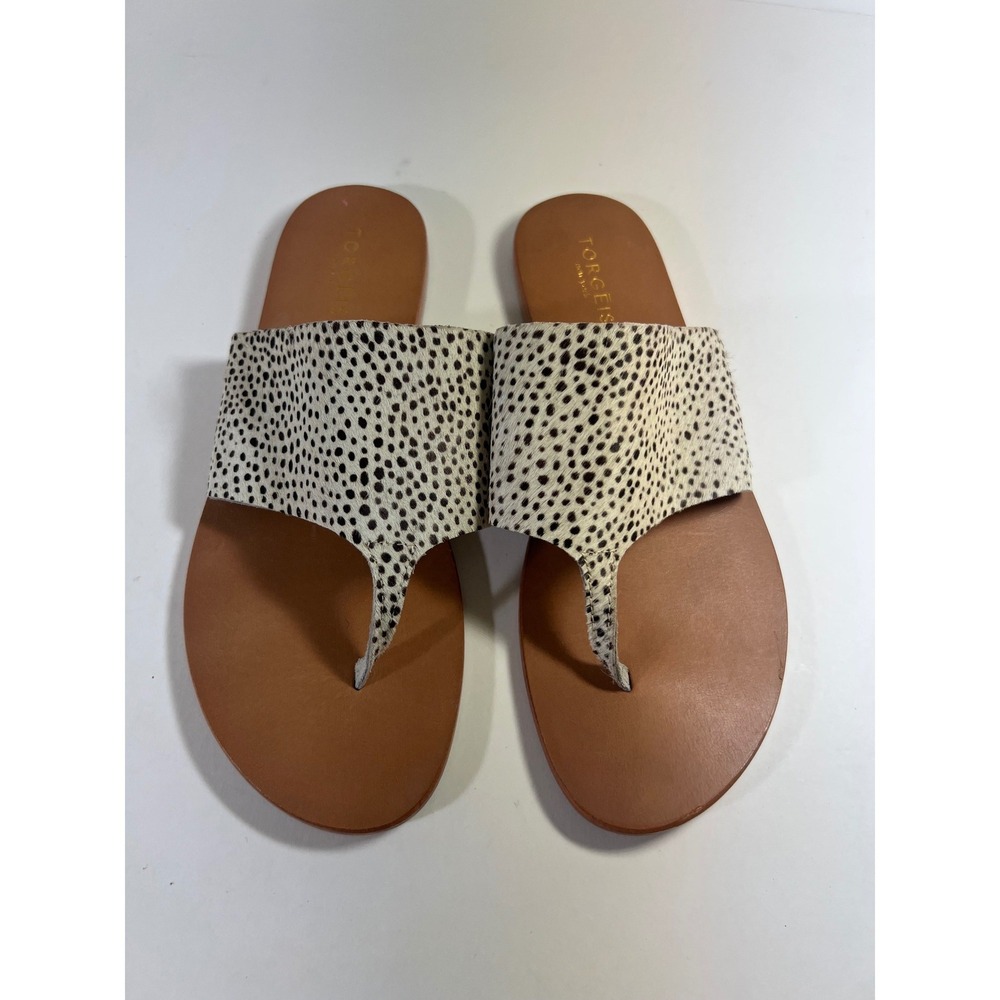 Torgeis New York Dalton Dalmatian Calf Hair Thong Sandals Womens 9‎ Flat Slides